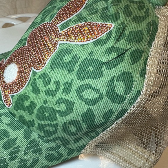 Green Leopard Print Cap with Sequin Bunny - Picture 2 of 5
